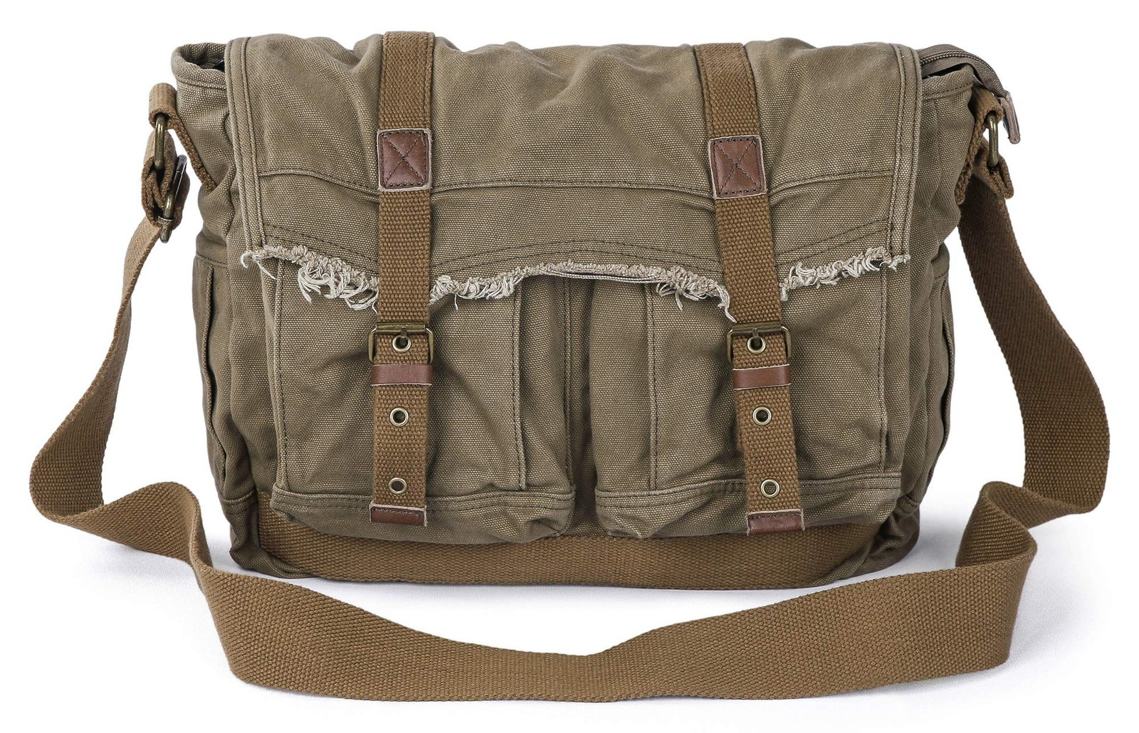 GOOTIUM Canvas Messenger Bag - Vintage Shoulder Bag Frayed Style Boho Purse