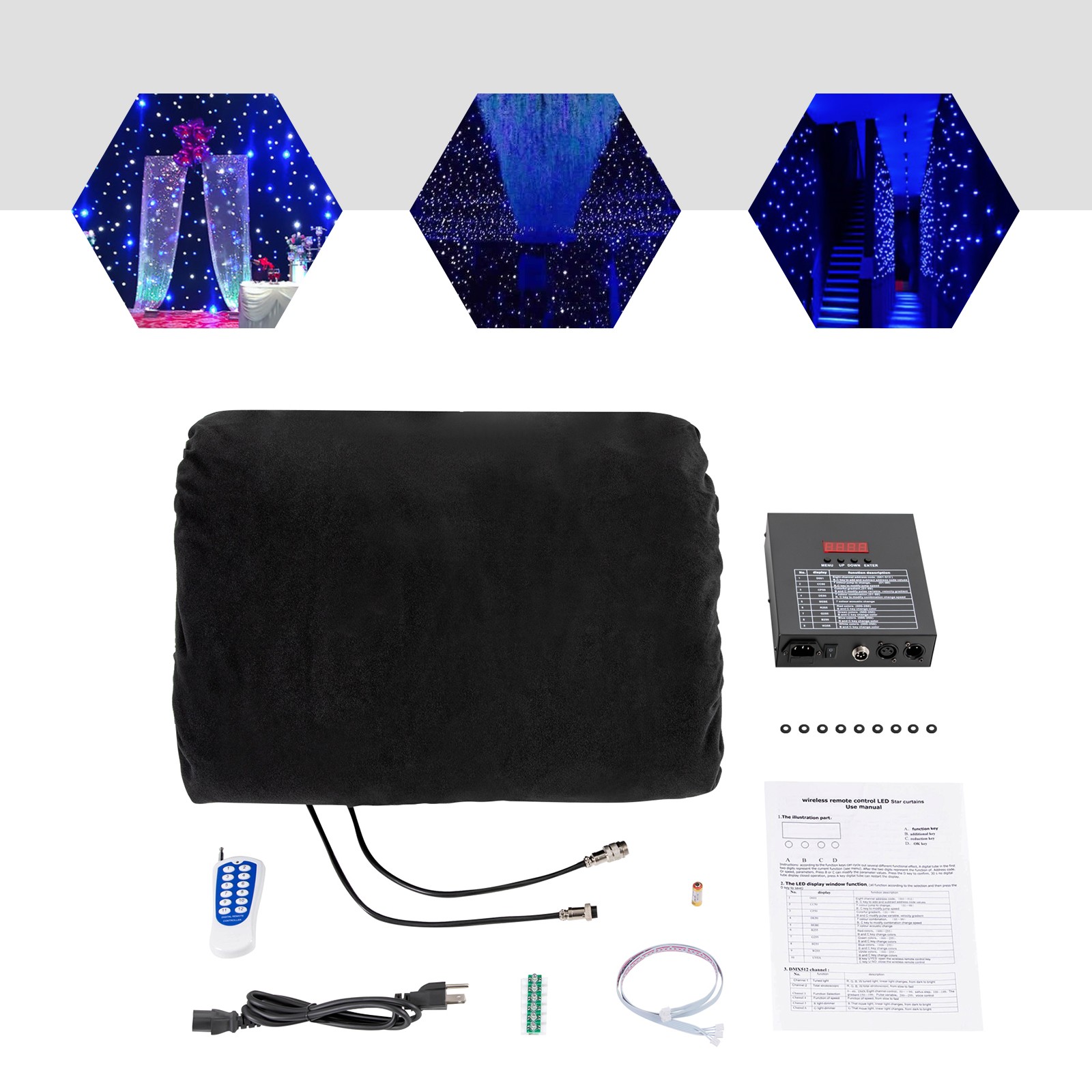 LED Star Light Curtain Backdrops w/DMX Control Stage Wedding Starry Sky Cloth