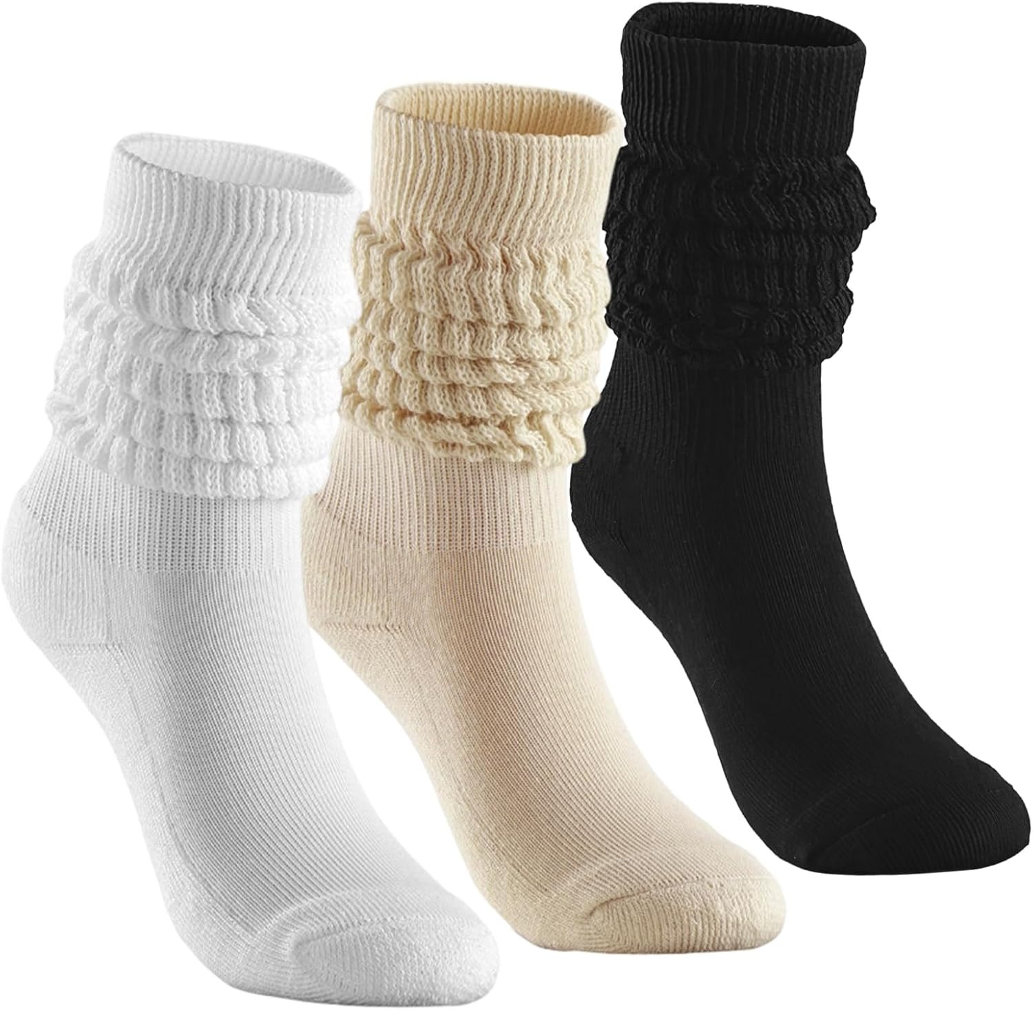 3 pairs Slouch Sock Scrunch Socks Retro Knee for Women,Soft Stack Chunky Cozy Bo