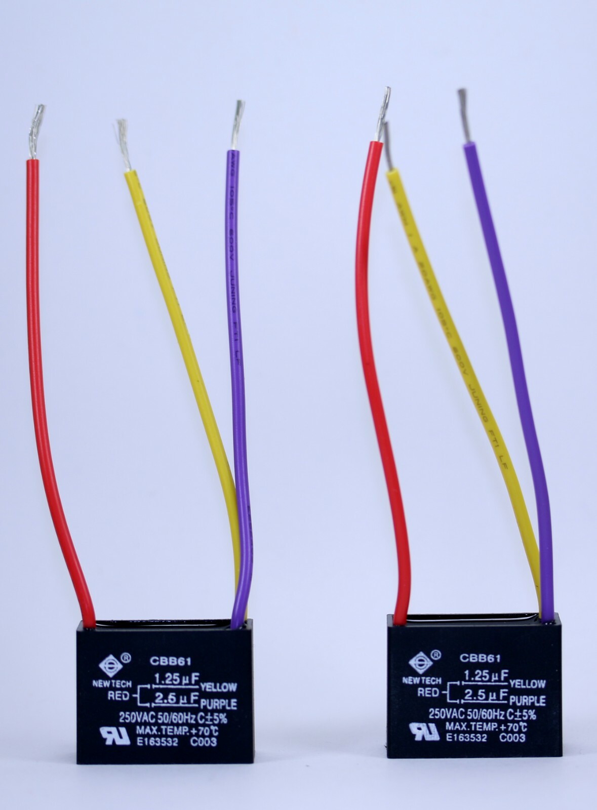 (2 pack) BRAND NEW CEILING FAN CAPACITOR CBB61 1.25uf+2.5uf 3 WIRE 250V