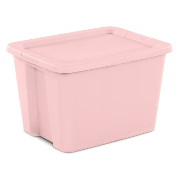 Large Storage Bin, 18 Gallon Plastic Storage Container with Snap-On Lid, Pink