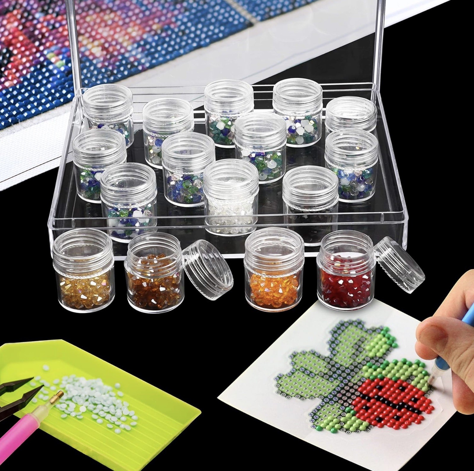 3 Box Set 90pcs Diamond Art Plastic Containers Beads Storage Organizer Jars