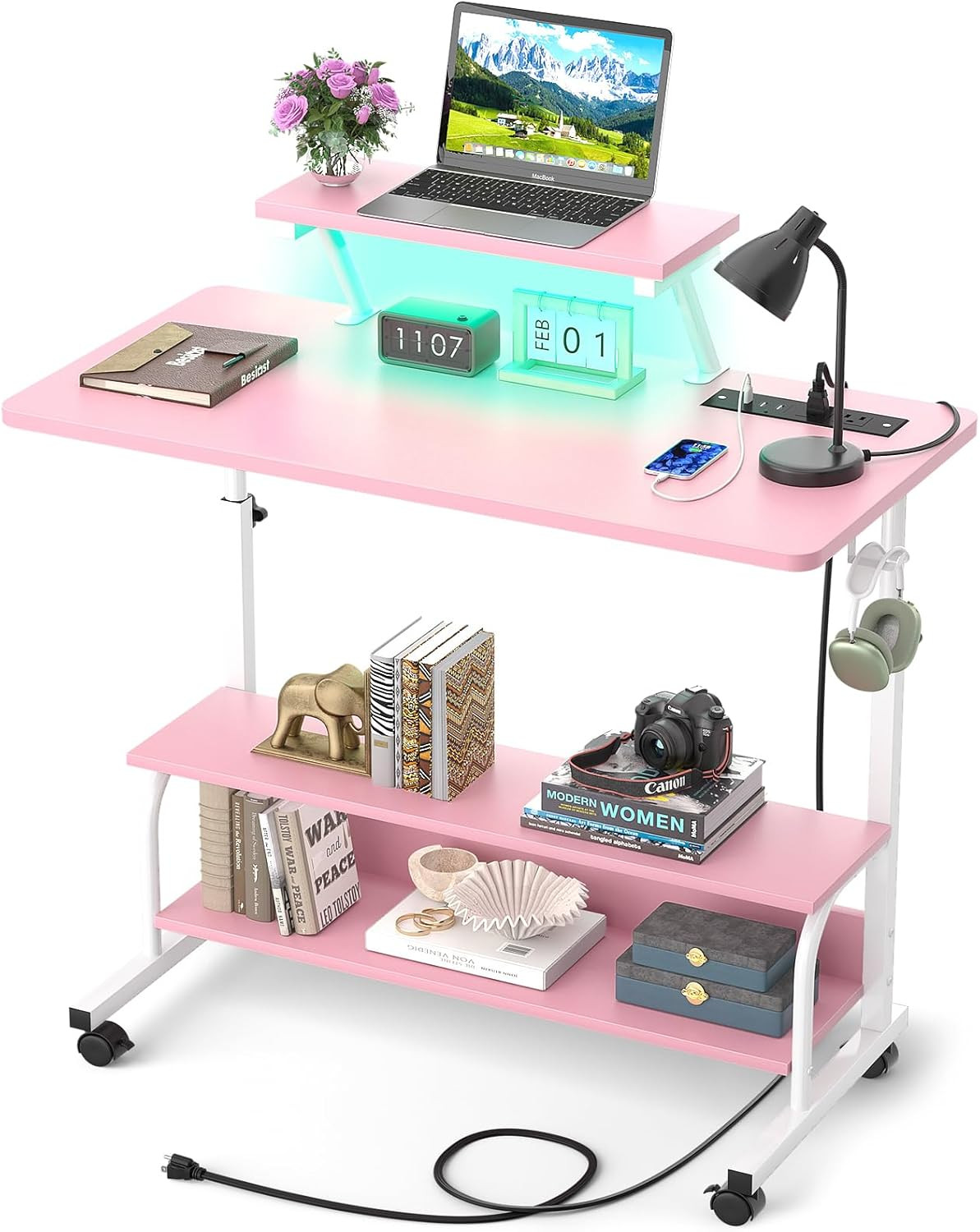 Height Adjustable Standing Desk with Power Outlets and LED Lights - 32" Manual S