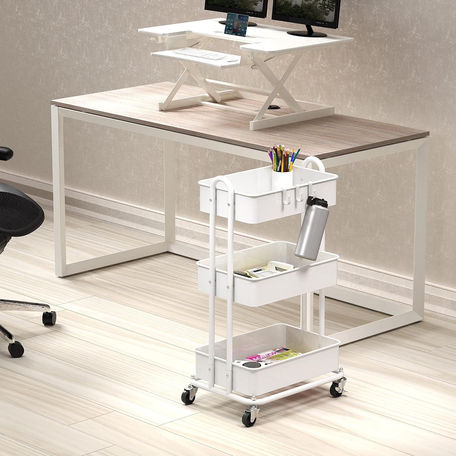 3-Tier Heavy Duty Metal Utility Rolling Cart, White