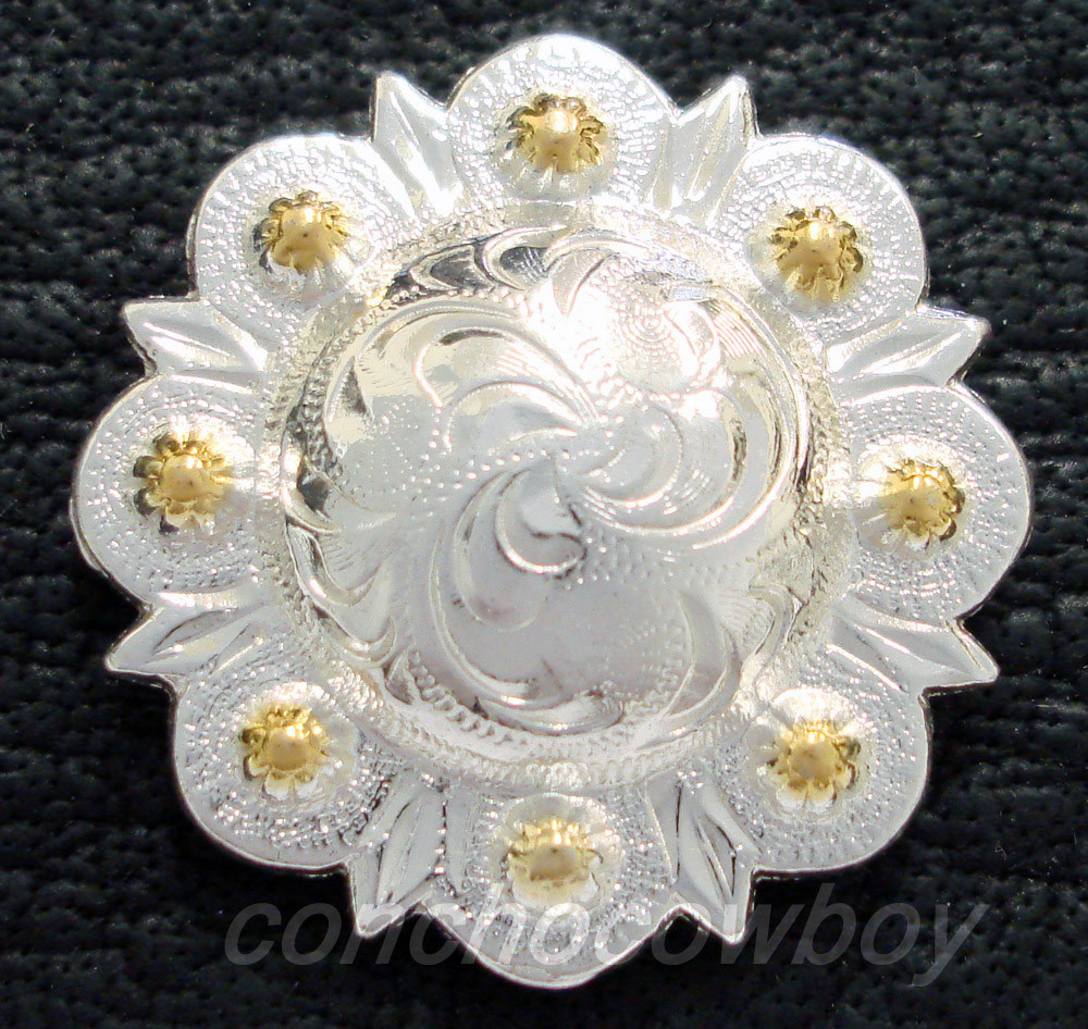 WESTERN HORSE SADDLE HEADSTALL TACK BRIGHT GOLD CONCHO 1-3/4" screw back