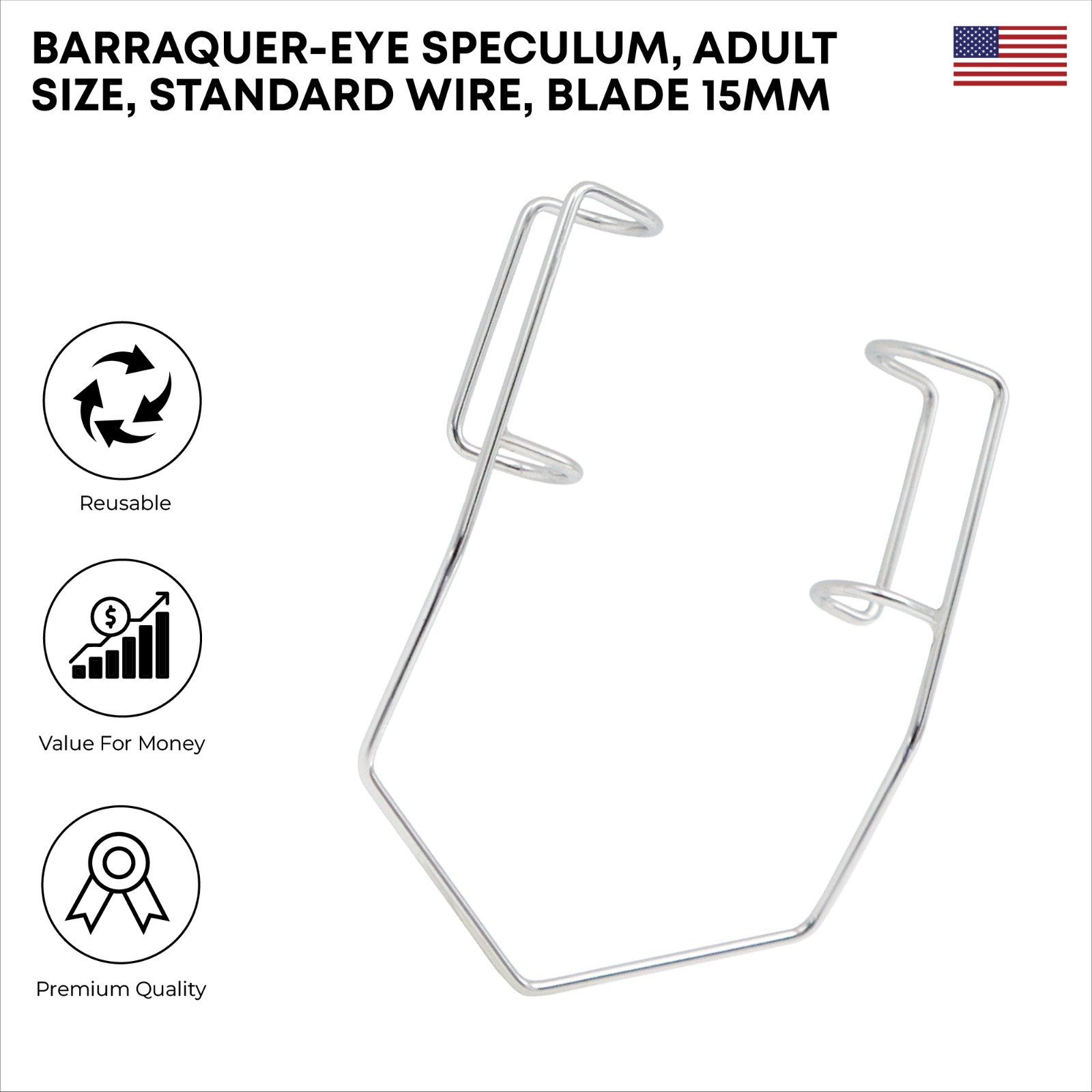 Barraquer Eye Speculum Adult 15mm Fenestrated Blade Ophthalmic Surgical Tool