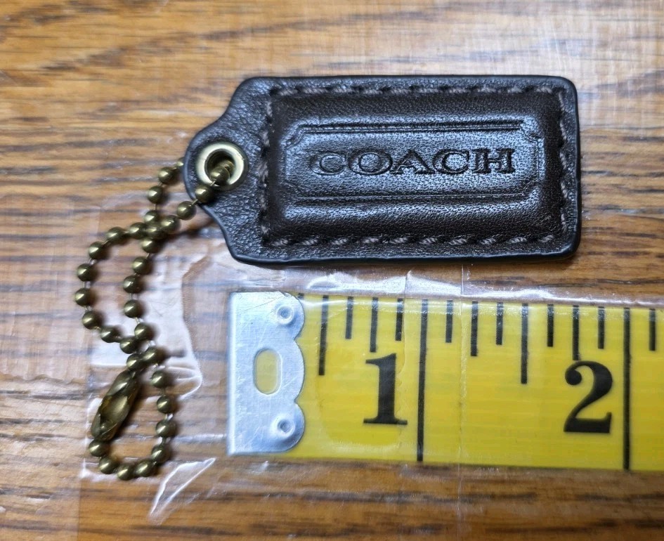 Coach Hangtag Brown Leather Front And Back With Brass Chain