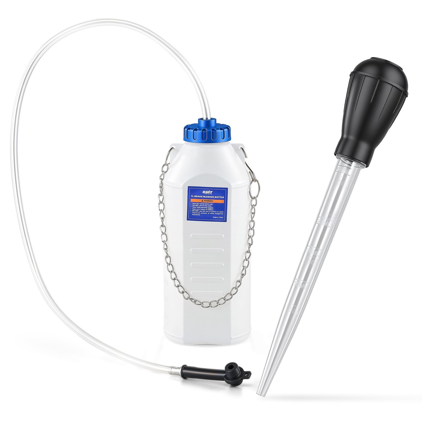 Brake Bleeder Kit, 1L Brake Bleeder Bottle with 30 ml Fluid Extractor, 27 in Hos