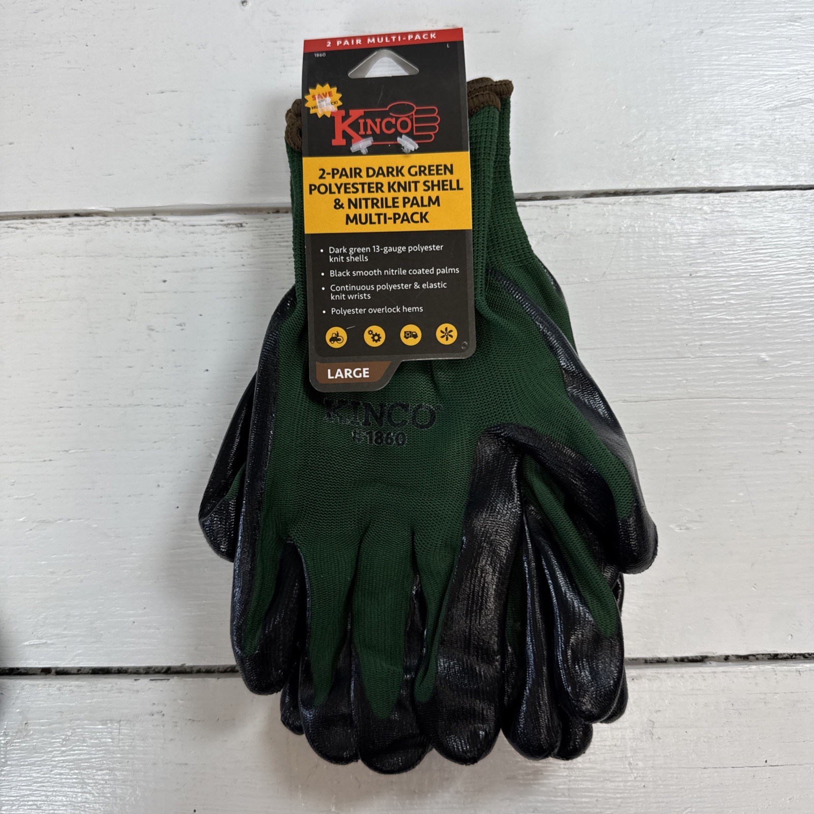 Kinco 1860-2PK-L Work, Gloves, Mens, Nitrile Coated and Knit Lined, Large, 2PK