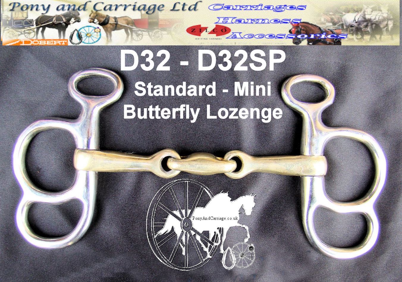Carriage Driving Butterfly Lozenge Horse Bit Style D32 Mini - Large