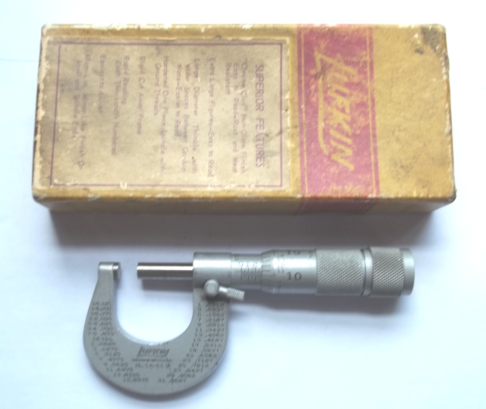 Vintage Lufkin No. 1641V 0-1" .0001 Grad Outside Micrometers NICE