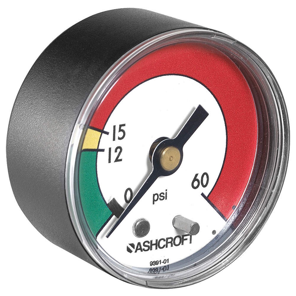 ASHCROFT 20W1005PH01B 60 PSI Pressure Gauge,0 to 60 psi,2In,1/8In NPT 2C492