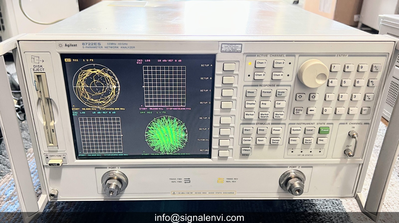 HP/Agilent 8722ES, Opts 1D5/010/400.  40 GHz Vector Network Analyzer, VNA Tested