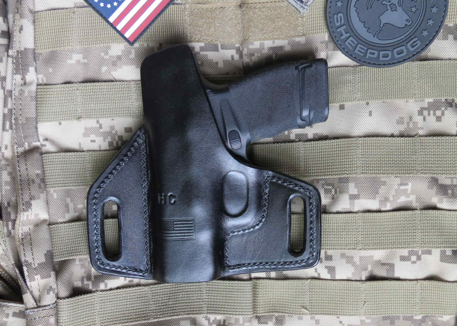 Fits Springfield Hellcat Pro Vertical Carry Pancake Leather Holster. Made in USA