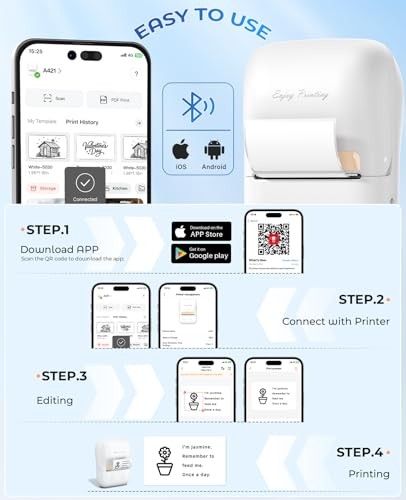 A421 Bluetooth Label Maker Machine, Portable Thermal Printer Barcodes [1 Roll]