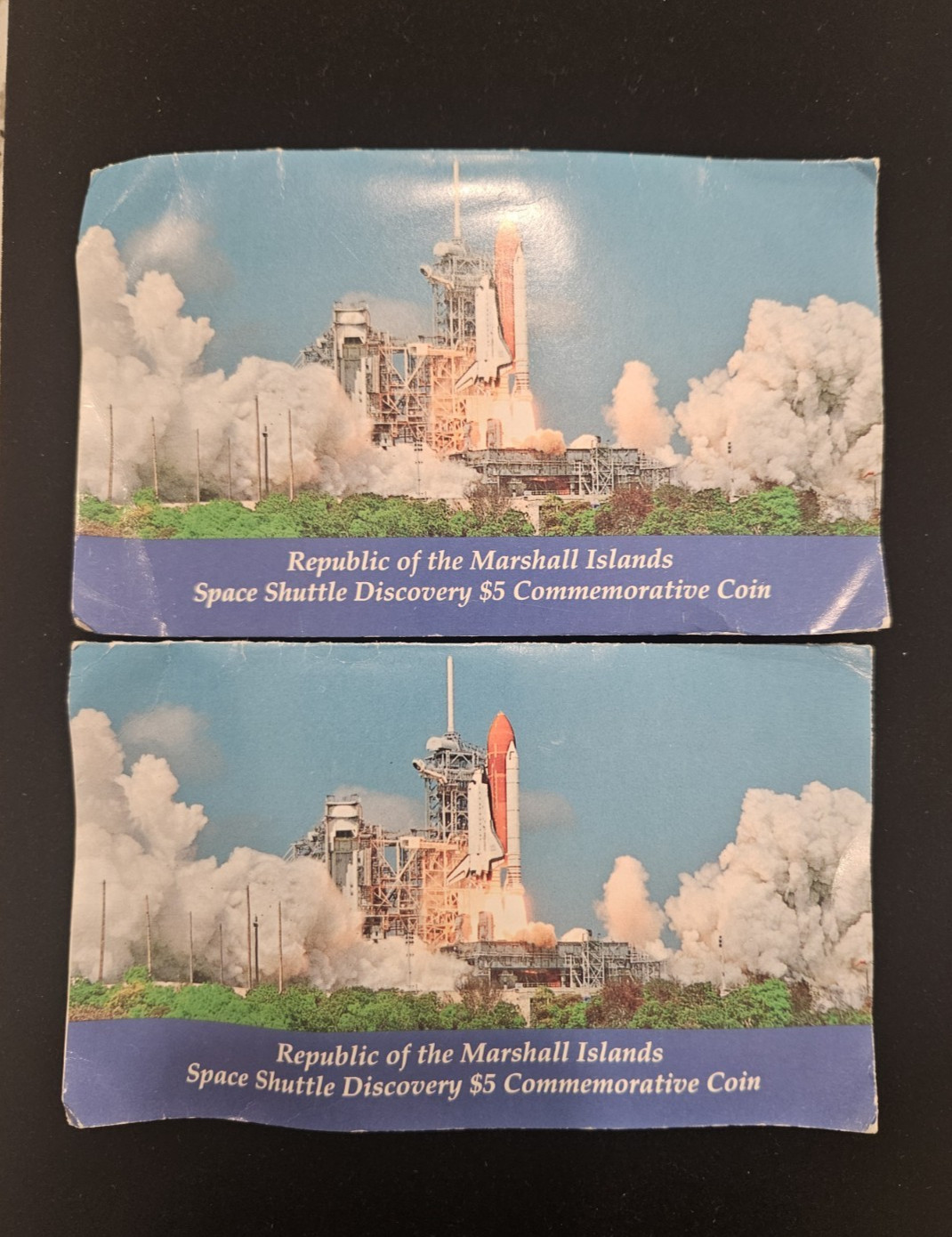 (2) 1988 Marshall Islands NASA Space Shuttle DISCOVERY $5 Dollars Coin Medal