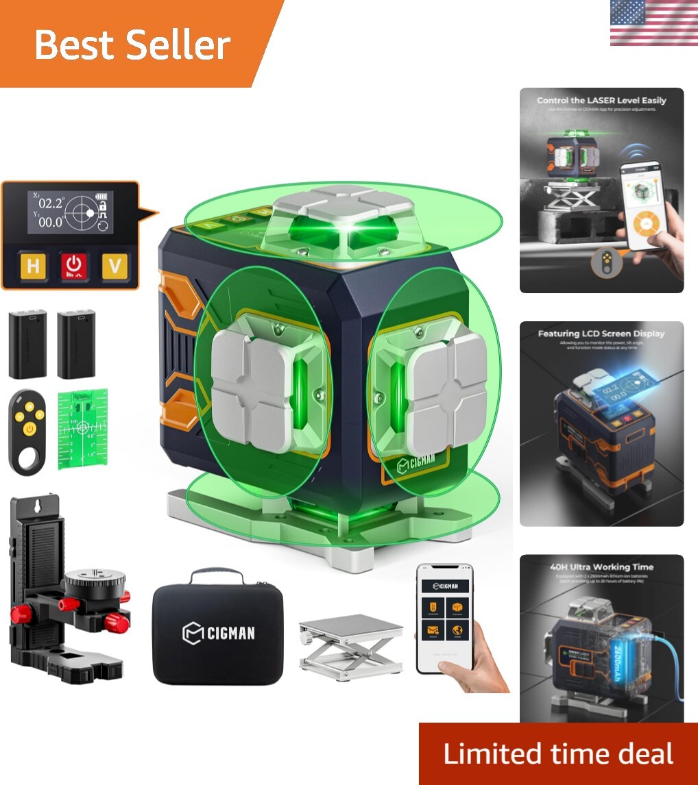 CIGMAN 4 x 360° Green Laser Level with Remote & App - Perfect for Precision Work