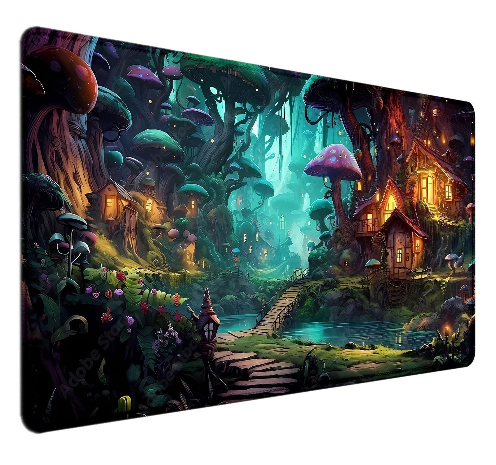 Mushroom Anime Desk Mat(35.4x15.7 in), Fairy Forest Large Gaming Mouse Pad fo...