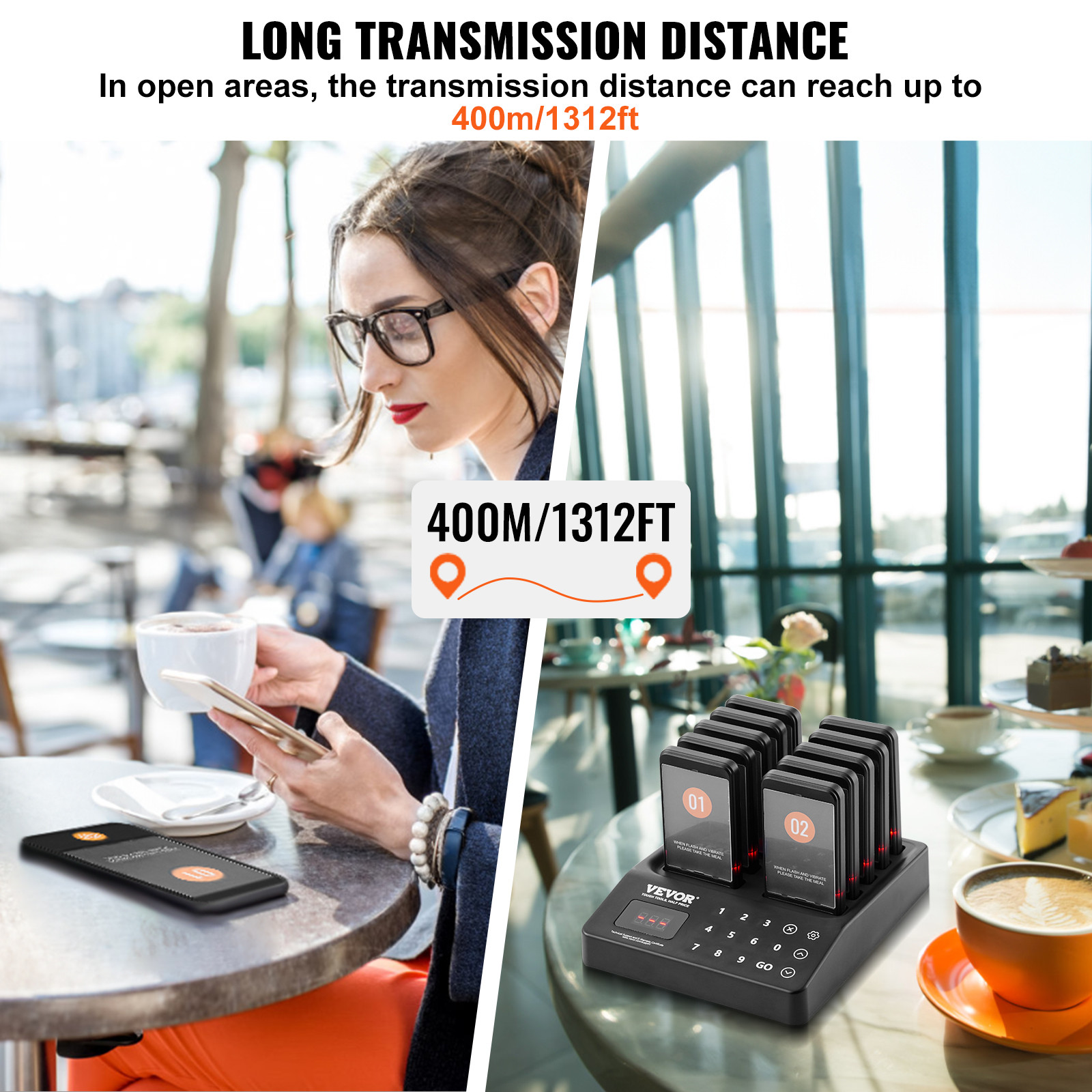 VEVOR Restaurant Wireless Pager System 10 Call Coasters Guest Queuing Calling