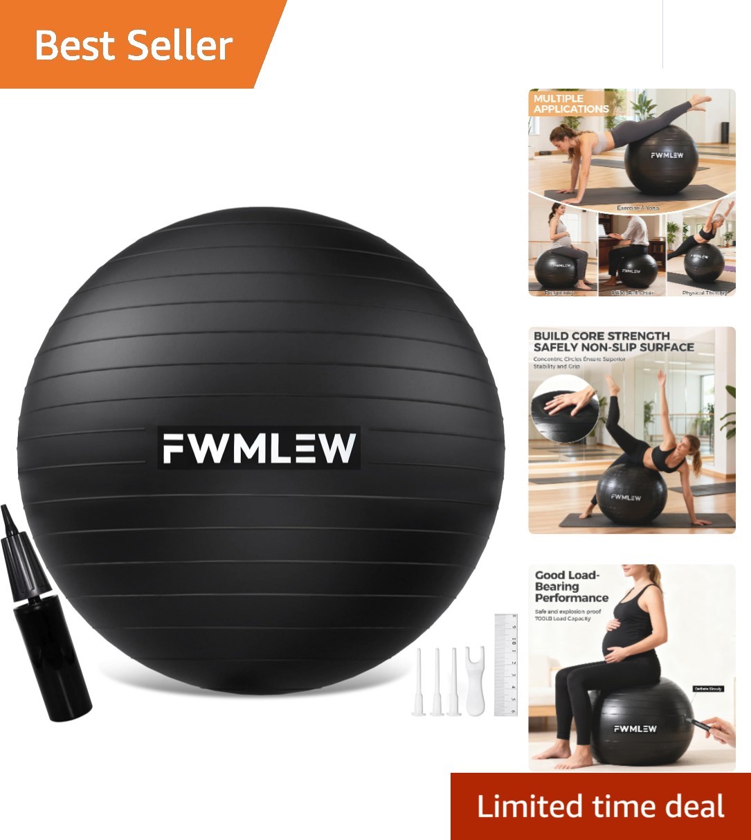 Extra Thick Exercise Yoga Ball, 5-Size Anti-Burst Heavy Duty Stability Gym Ball