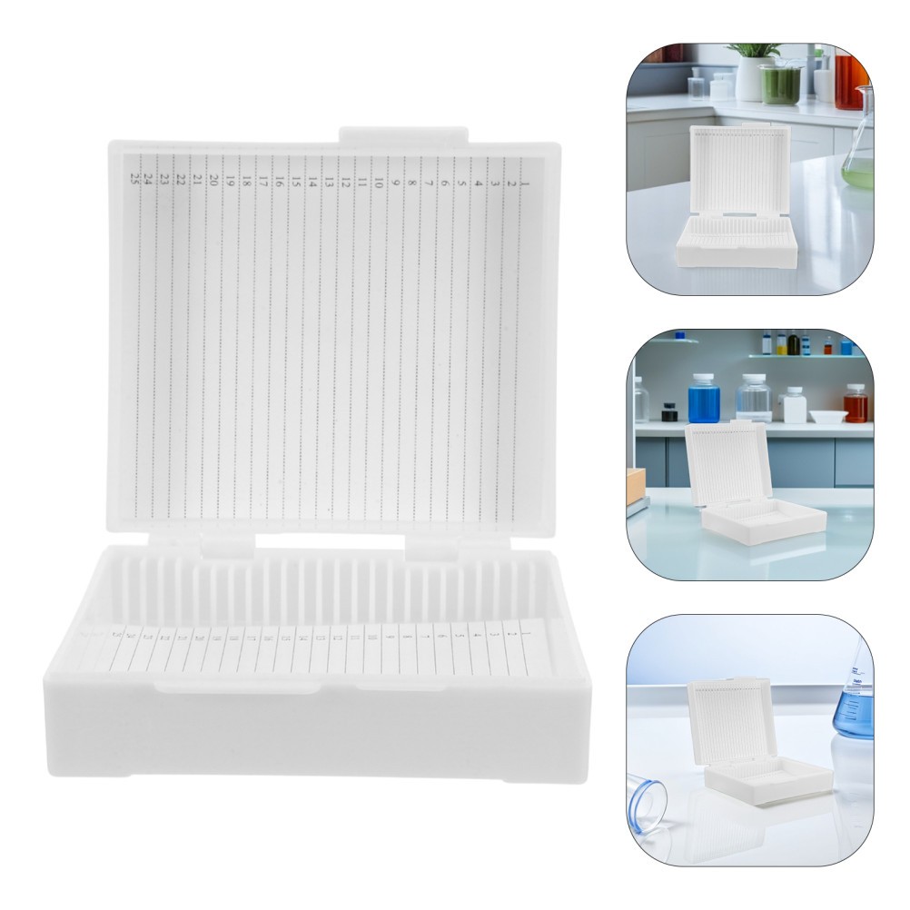 Slides Box: 25 Slots Laboratory Slide Storage Box For Microscope Samples -