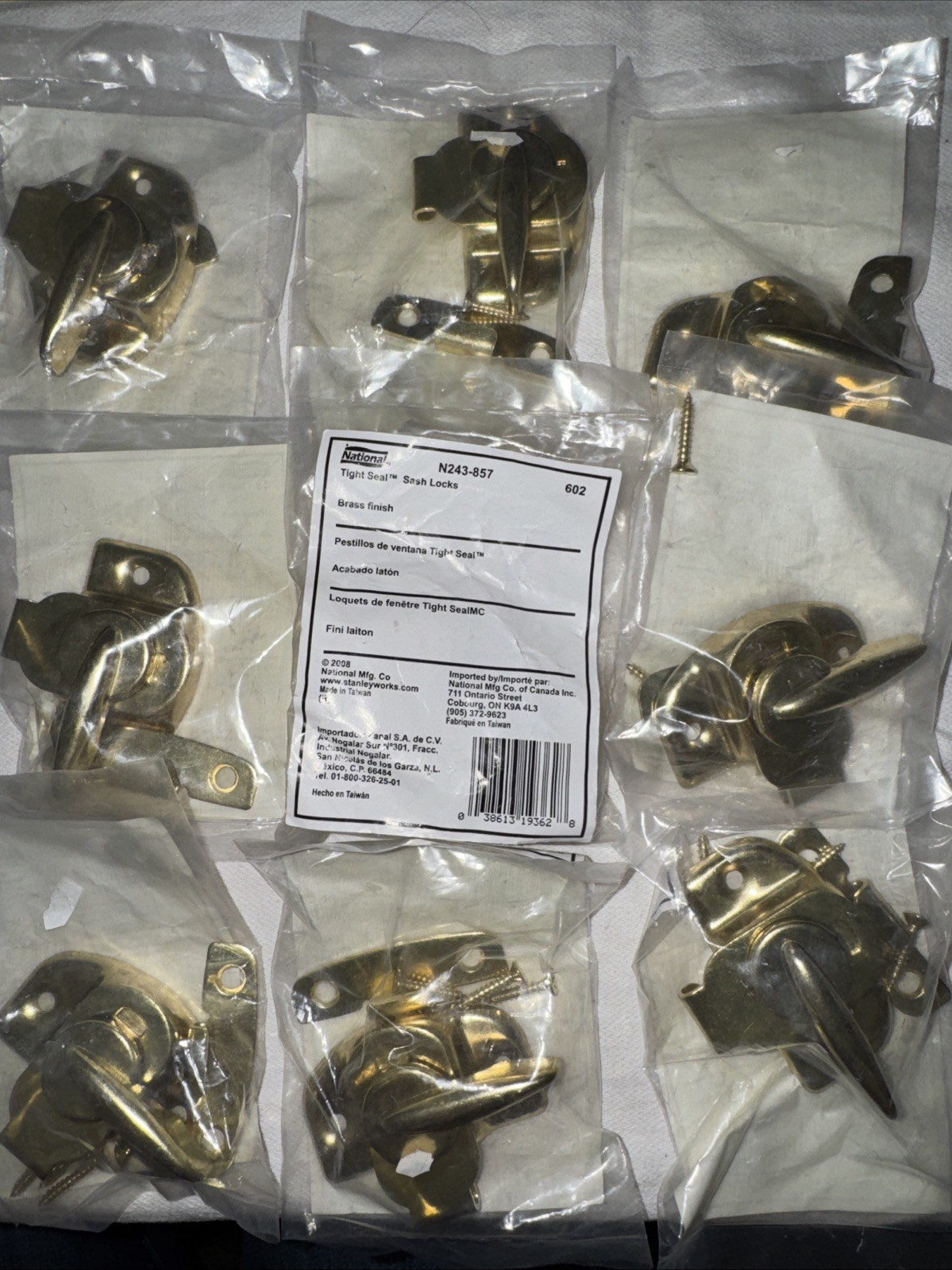 Lot of 9 Stanley Sash Locks N243-857 Brass Finish Tight Seal