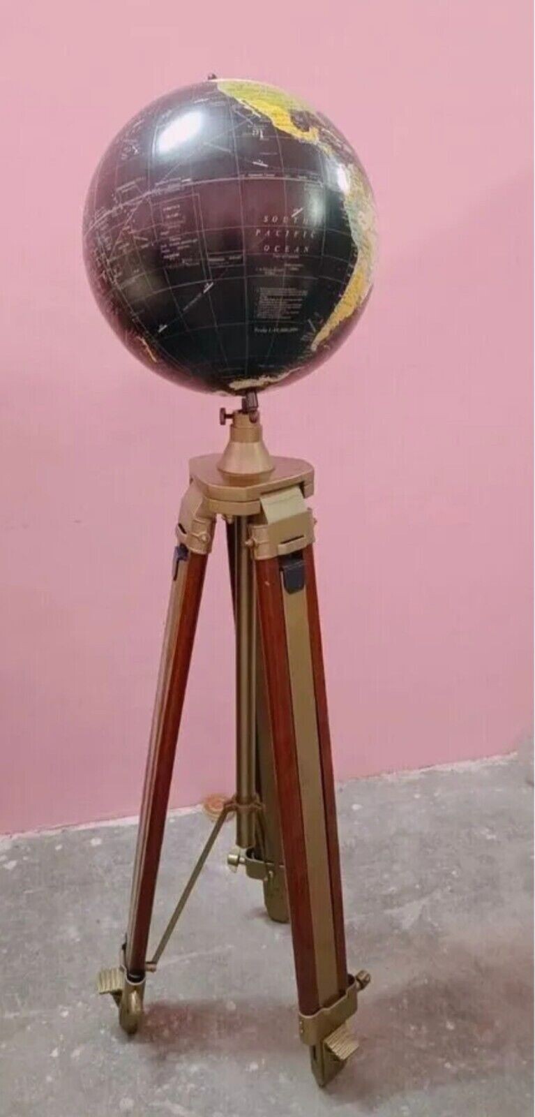 World Map Globe Antique Tripod Stand World Authentic Adjustable Modern Map Globe