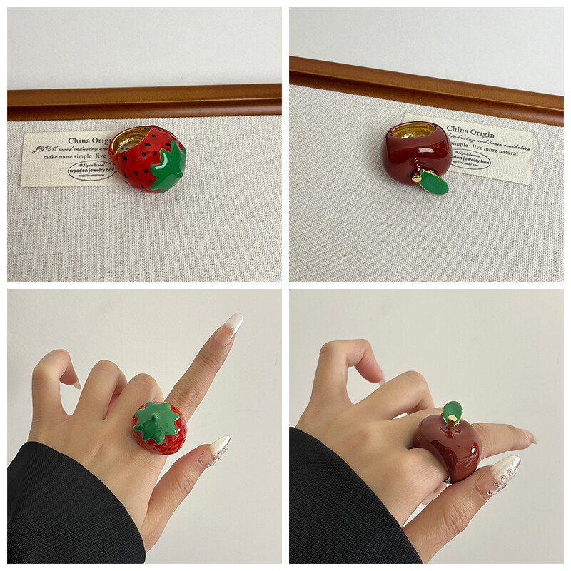 1 PC Enamel Dripping Oil berry Chunky Ring Girls Sweet Jewelry Gifts