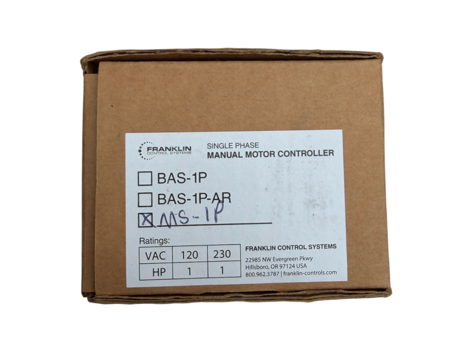 GREENHECK MS-1P Franklin Controls Single Phase Manual Motor Controller
