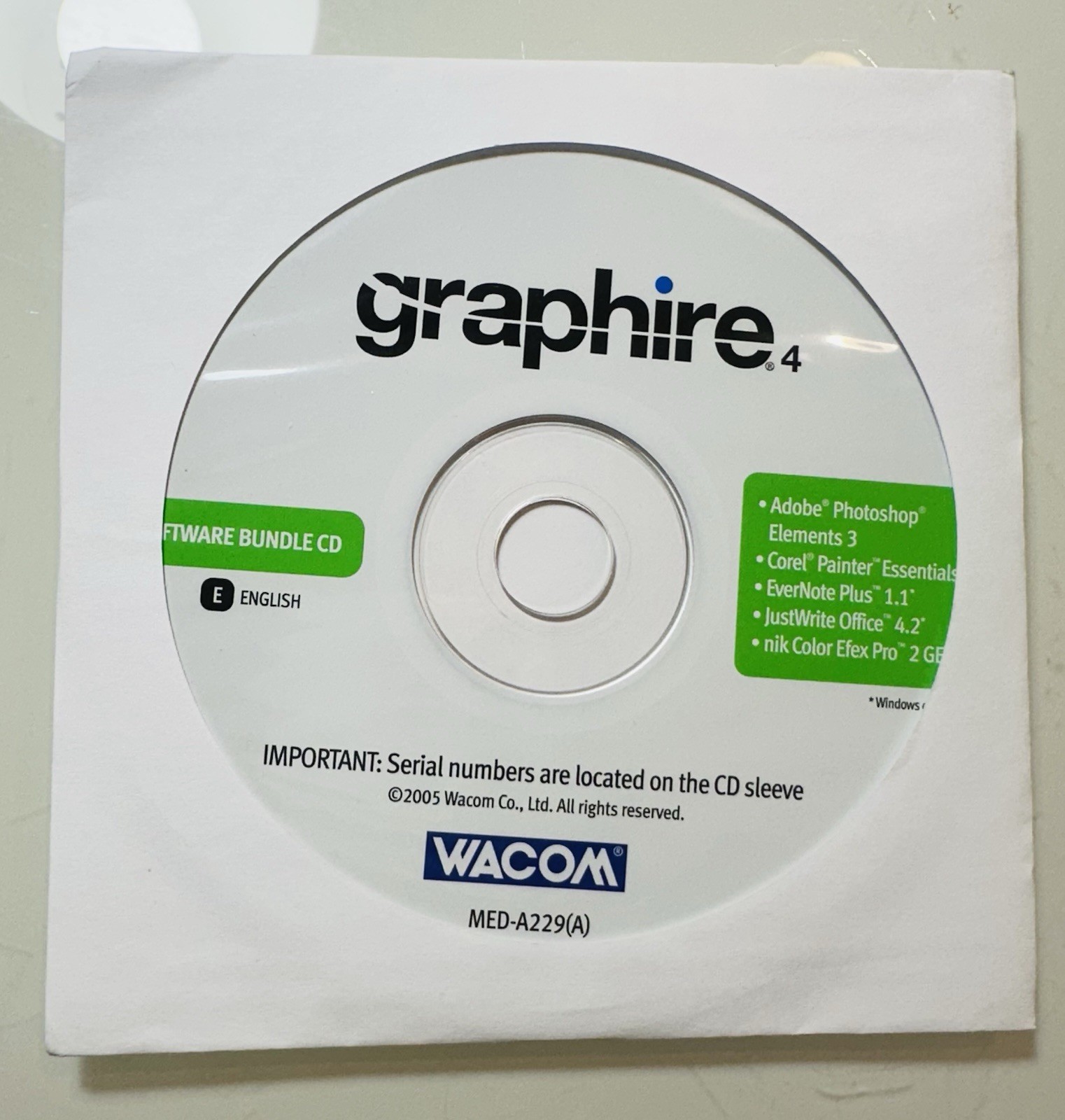 Graphire 4 Software Bundle WACOM with Serial Number + Mac Windows Software 4 CD