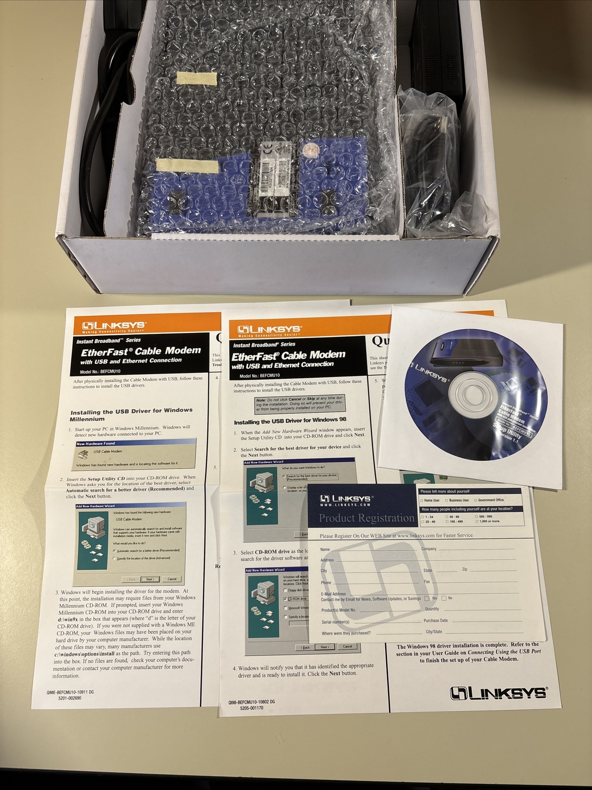LINKSYS Modem BEFCMU10 Instant Broadband Complete In Box USB Connection