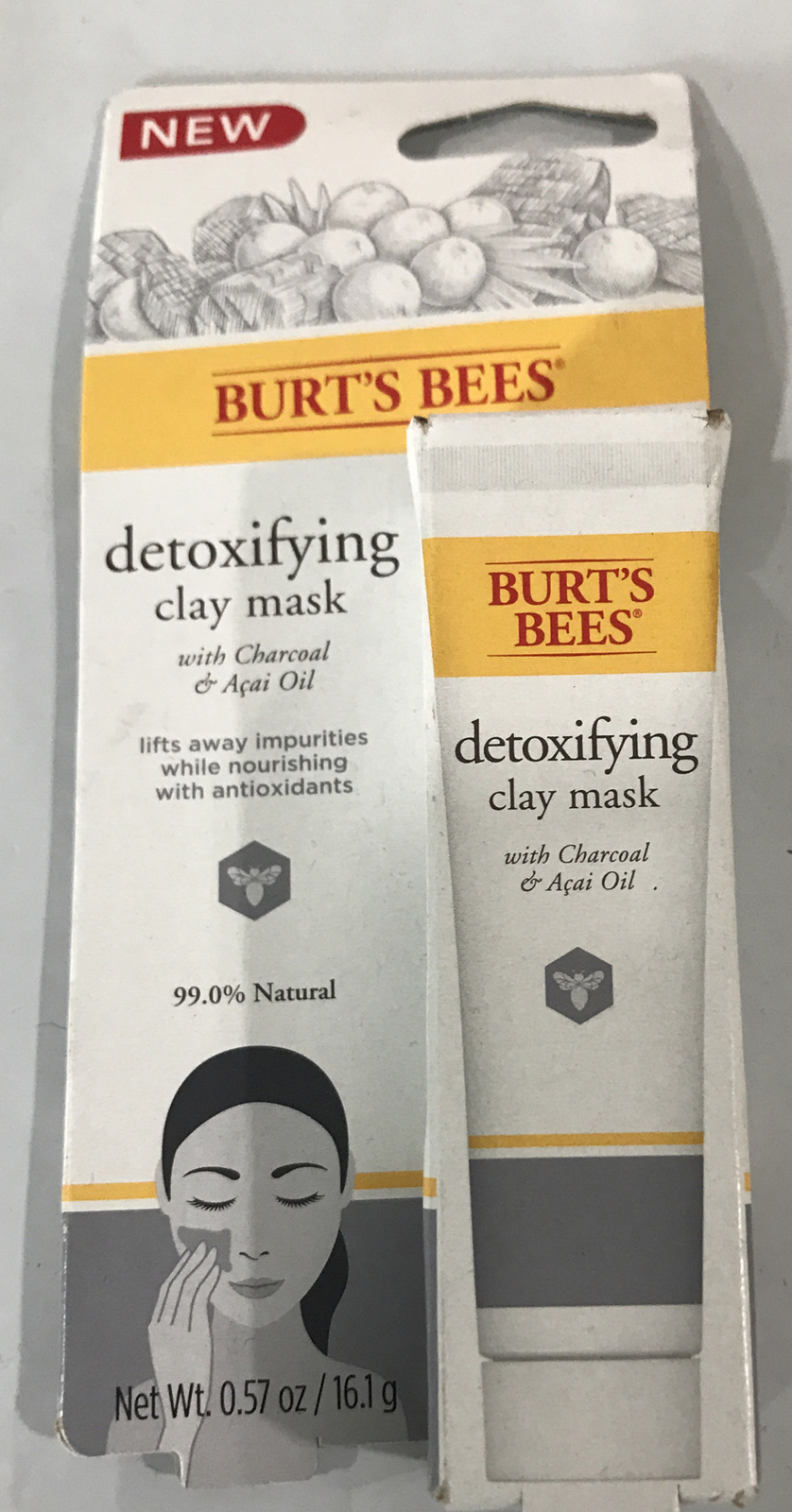 BURT'S BEES DETOXIFYING CLAY FACE MASK W/ CHARCOAL ACAI OIL 0.57 OZ - NEW