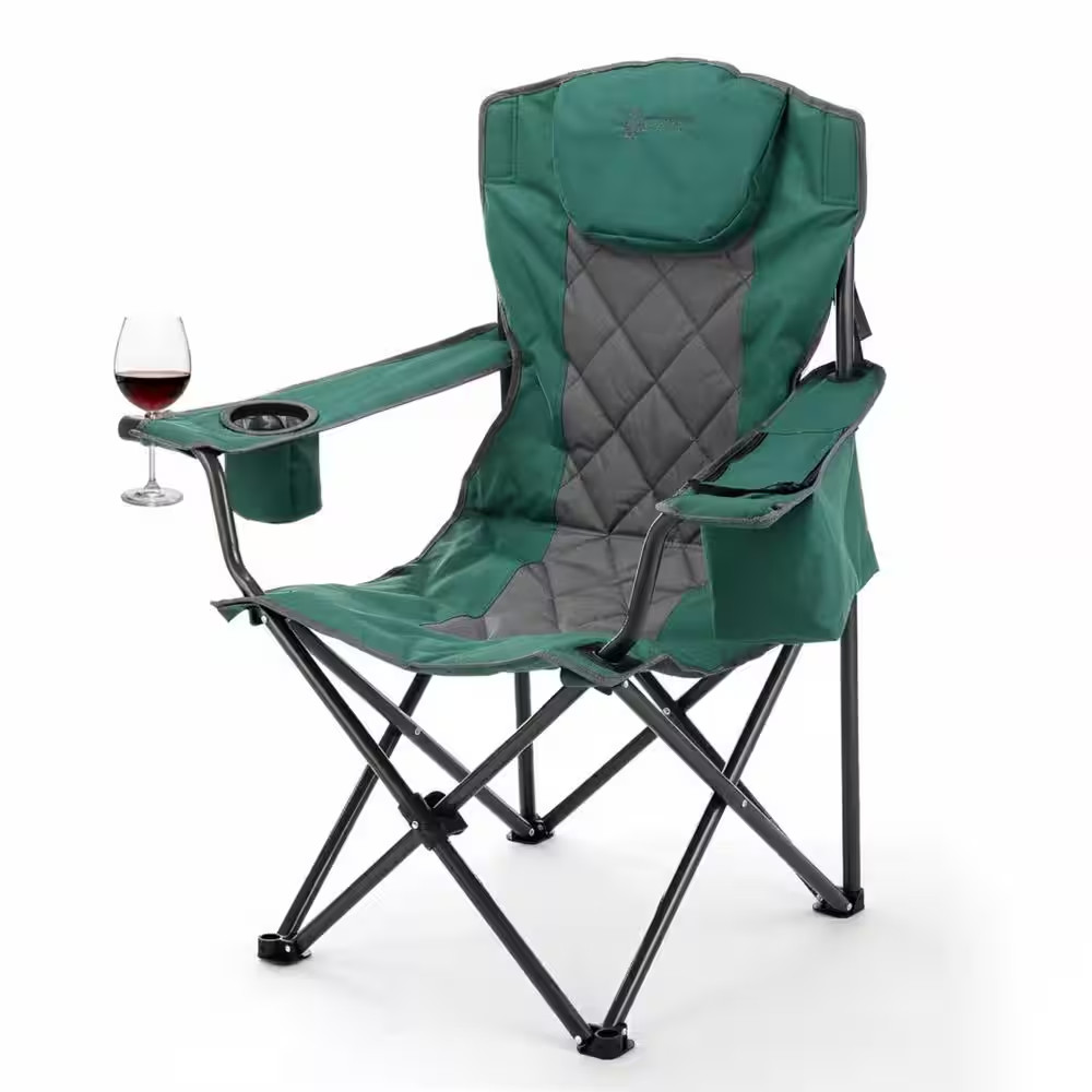 KKS0274U Forest Green Foldable Camping Chair with 6 Can Cooler