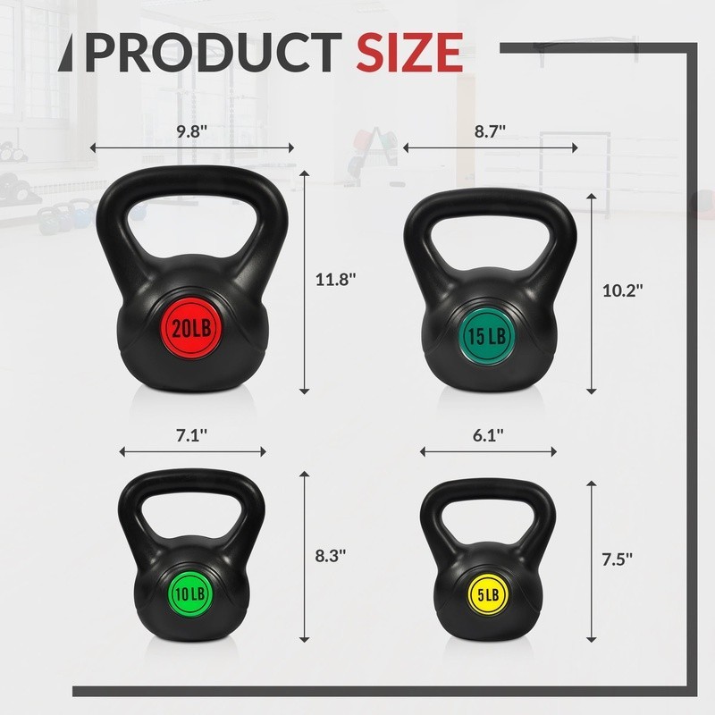 Kettlebell Set 50lbs Vinyl Coated Resistance Training Exercise Equipment 4 Piece