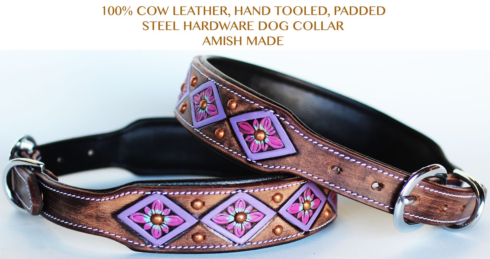 Heavy Duty Dog Puppy Collar Western Cow Leather 6020PR