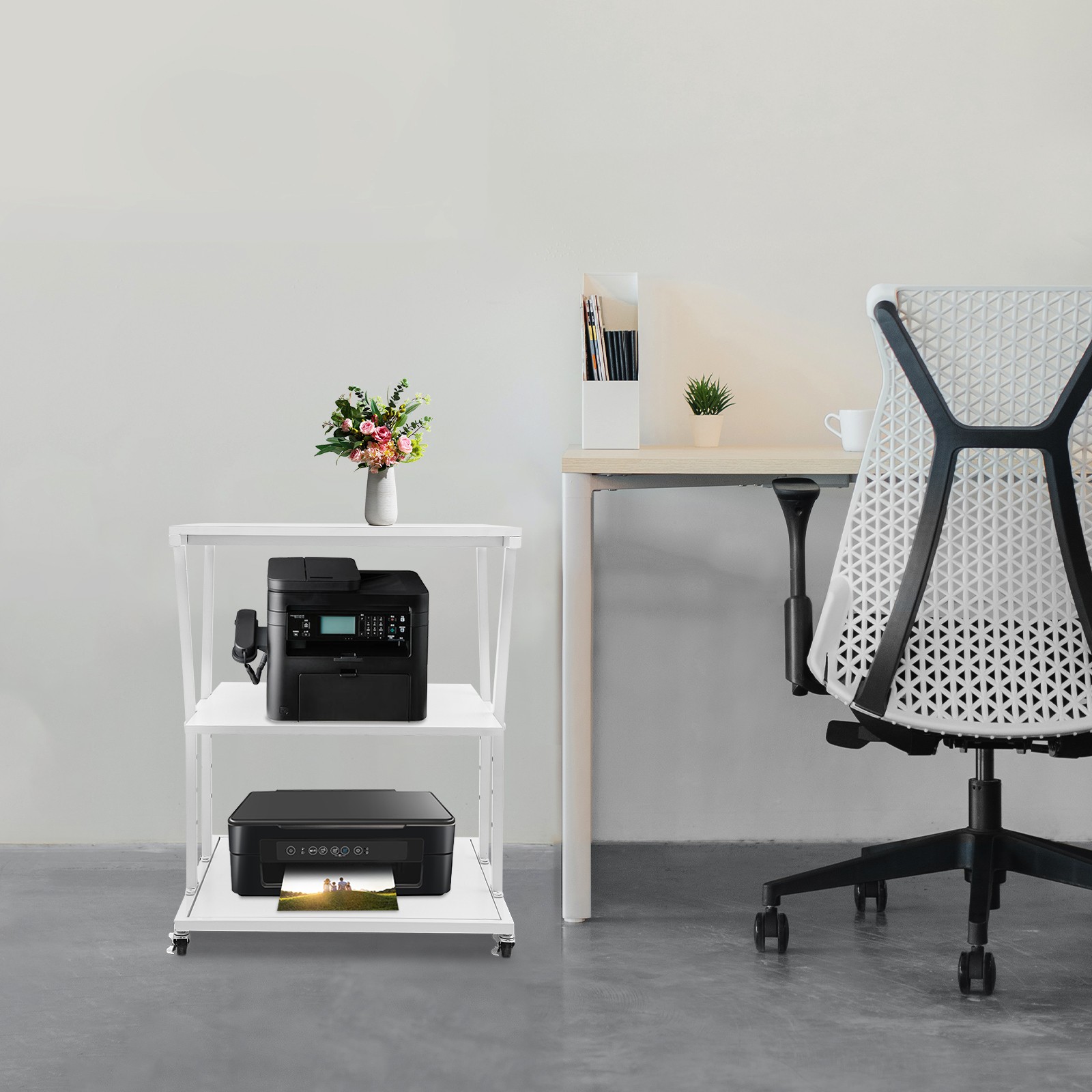 3-tier Printer Stand Printer Stand With Universal Wheels For Home/office White