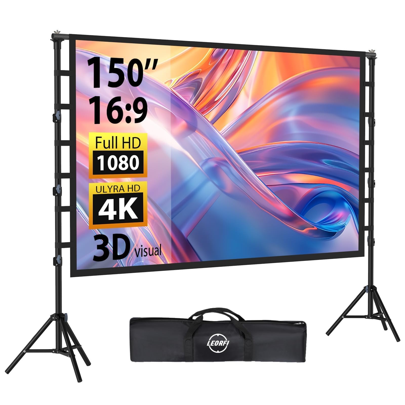 150 Inch Projector Screen with Stand, Portable Outdoor Movie Screen