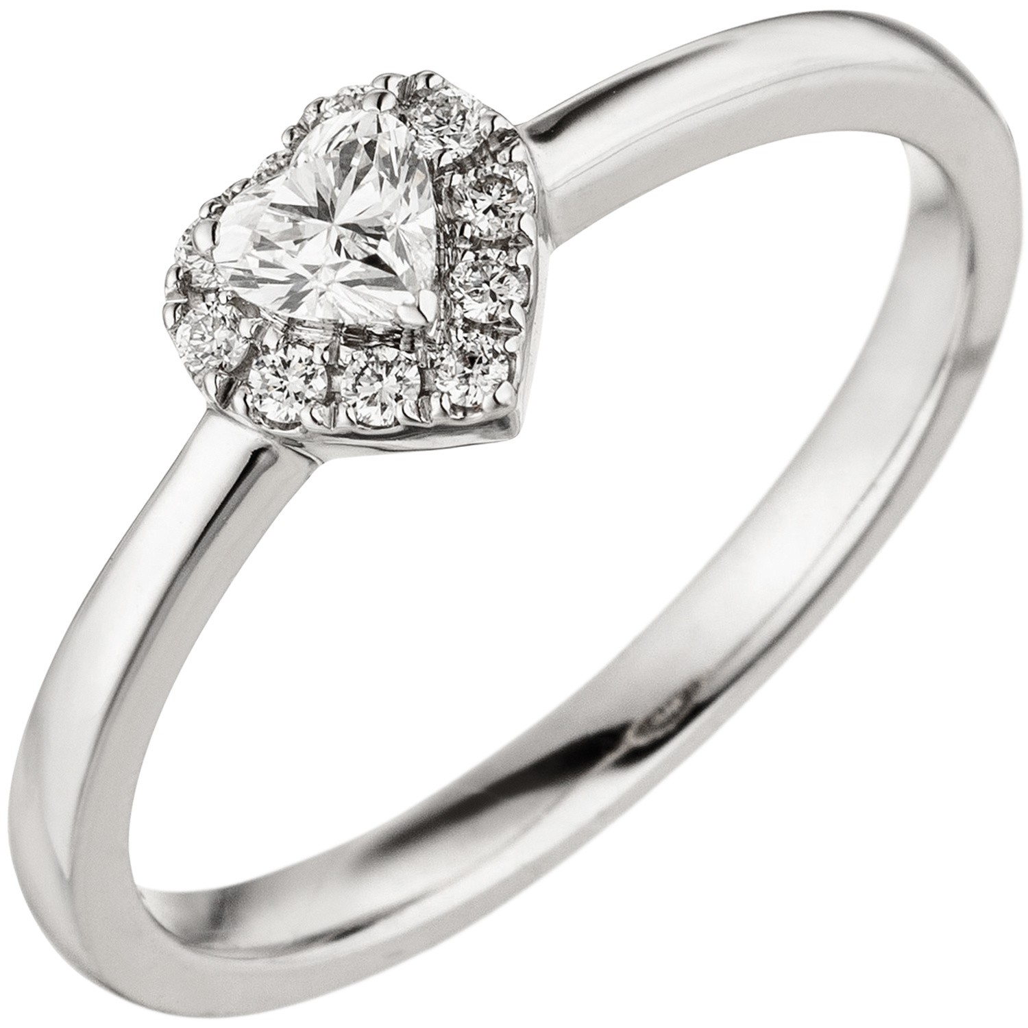 Jobo ladies' ring heart 585 gold White gold 11 diamonds heart ring RW: 60