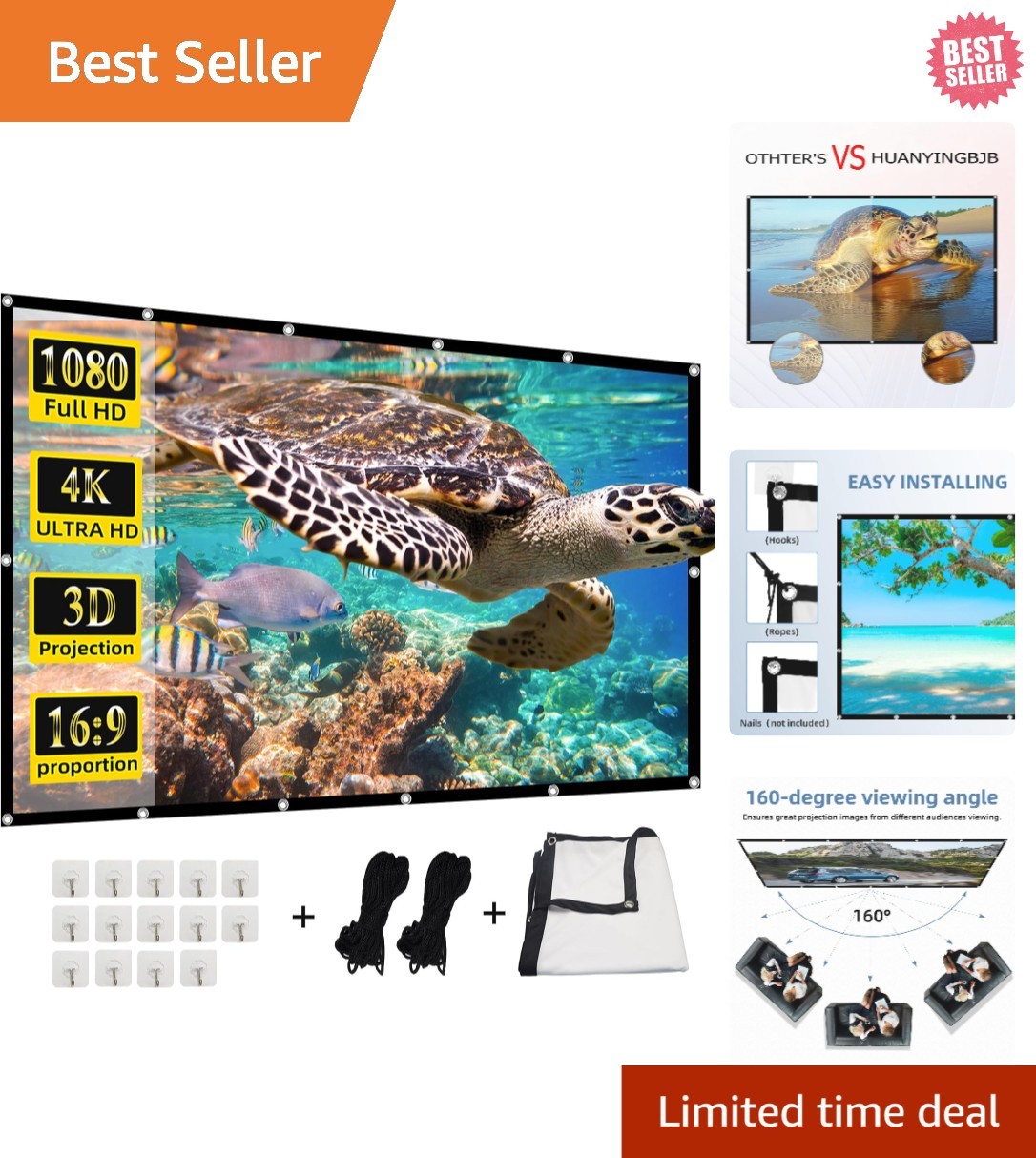 150-Inch 4K HD Portable Projector Screen - Double-Sided for Indoor & Outdoor Use
