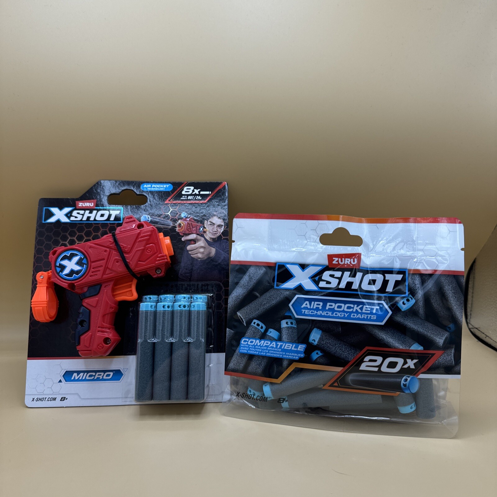 Zuru XShot Micro Red Foam Dart Gun Toy with 8 Darts + 20 Extra Darts - New