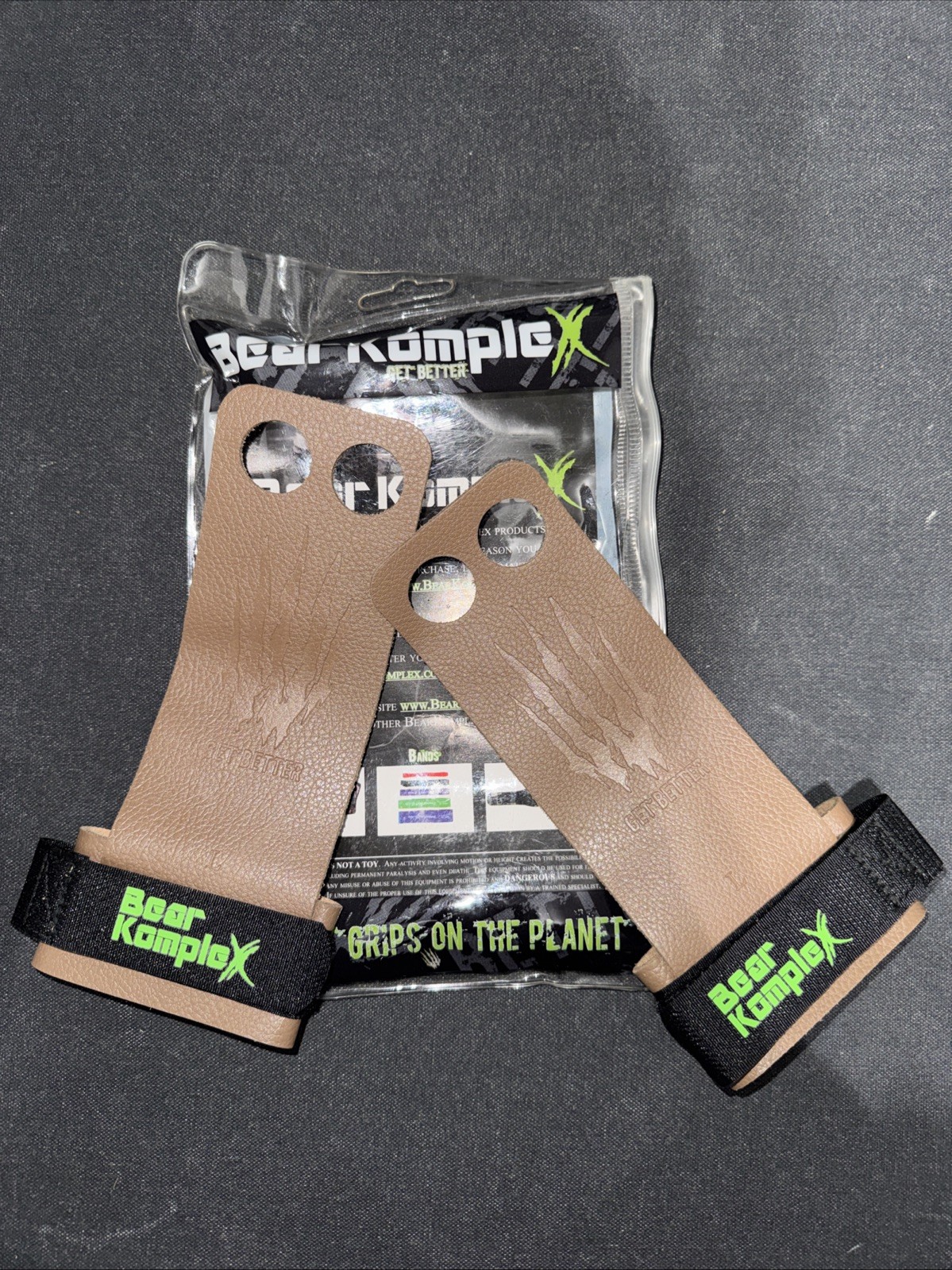 Bear Komplex 2 Hole Leather Hand Grips Tan Size Large