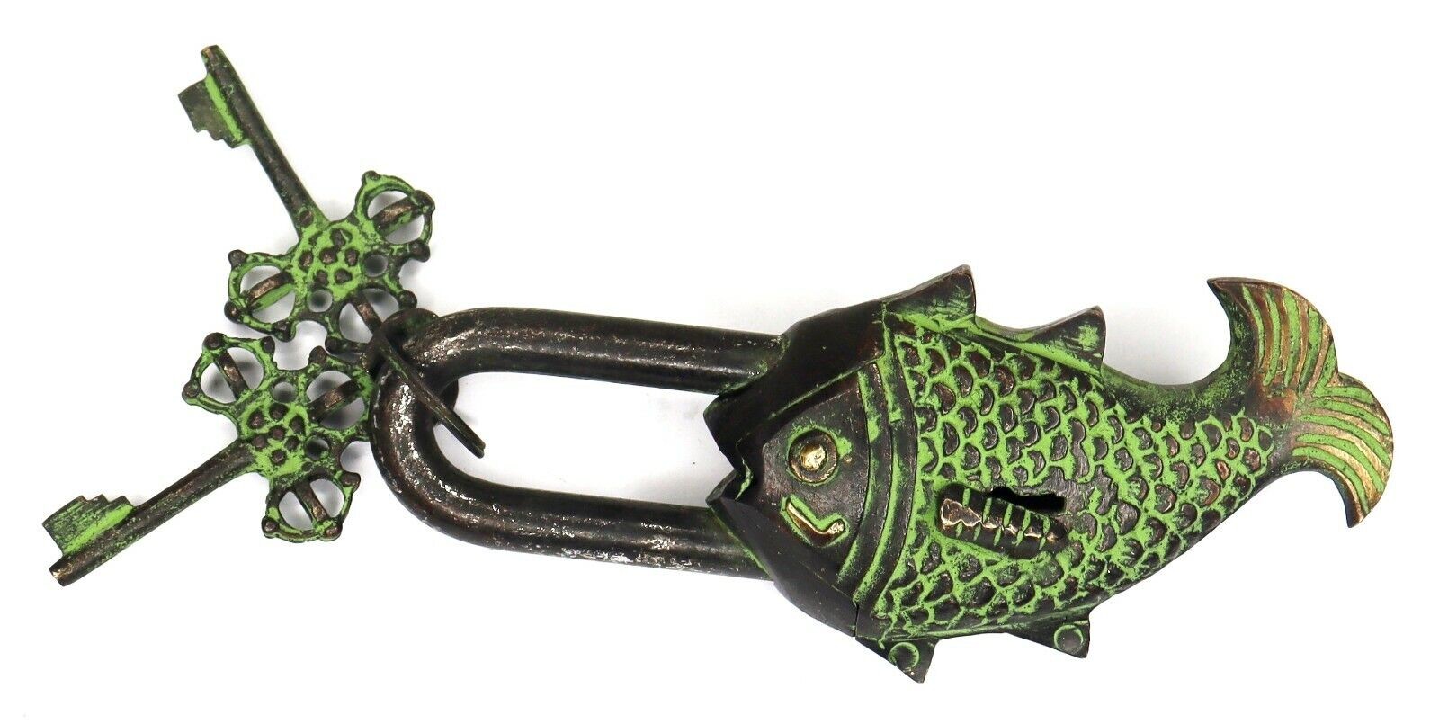Fish Shape Lock Antique Vintage Style Handmade Brass Padlock With Working Keys