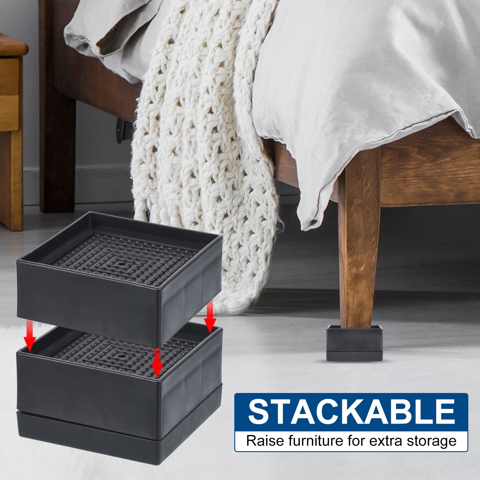 4Pack Bed Risers 1.5" Furniture Risers Square Adjustable Couch Riser Black