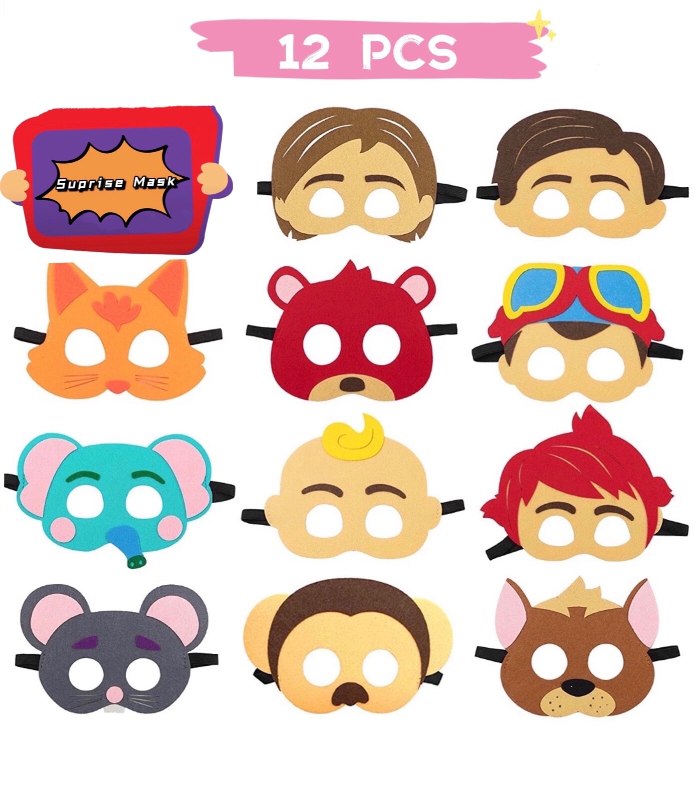 12PCS Melon Theme Masks Set, Birthday Party Favors,Kids Party Supplies Costume