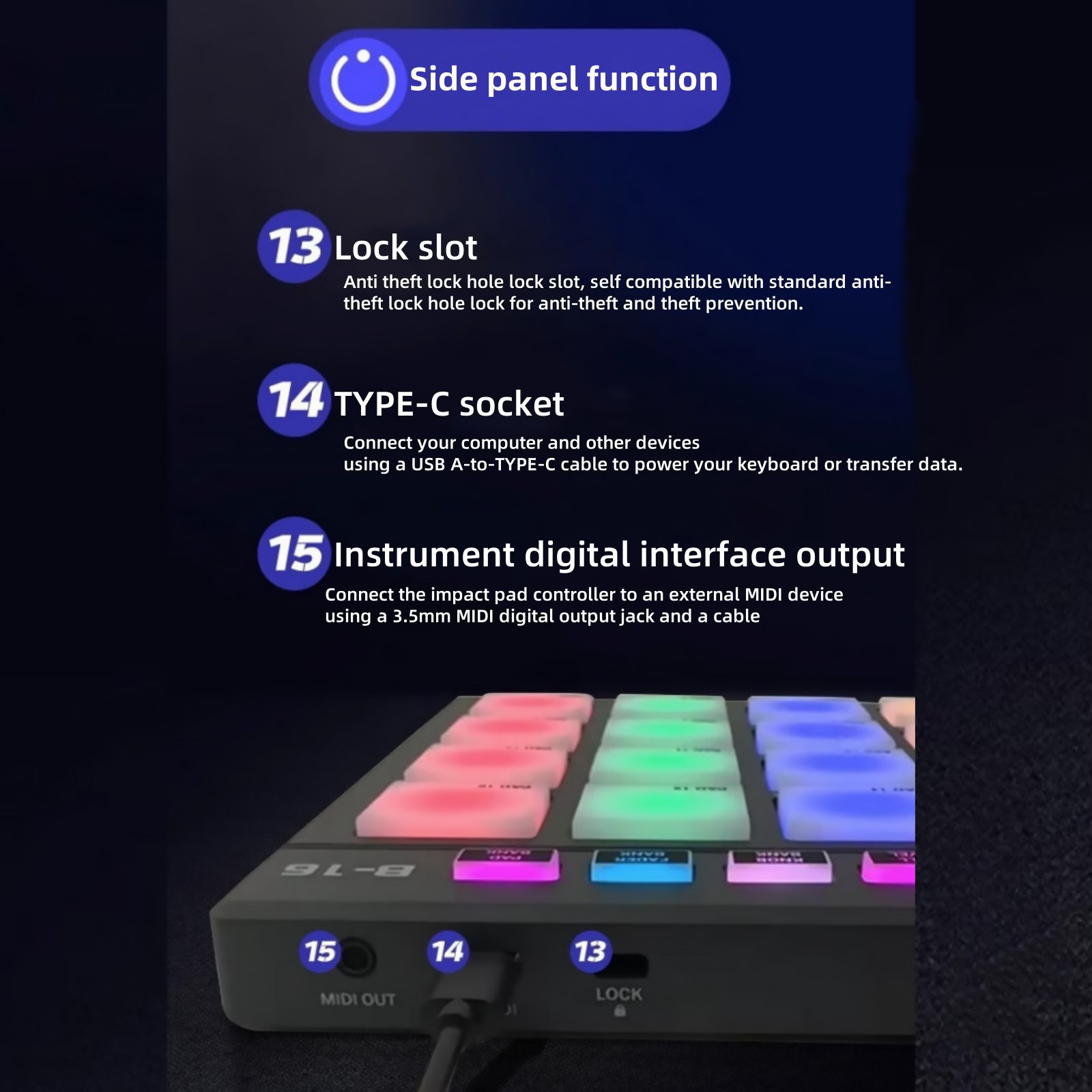 16 Fat RGB Illuminated Beat Pads MIDI Pad Controller Beat Maker Machine
