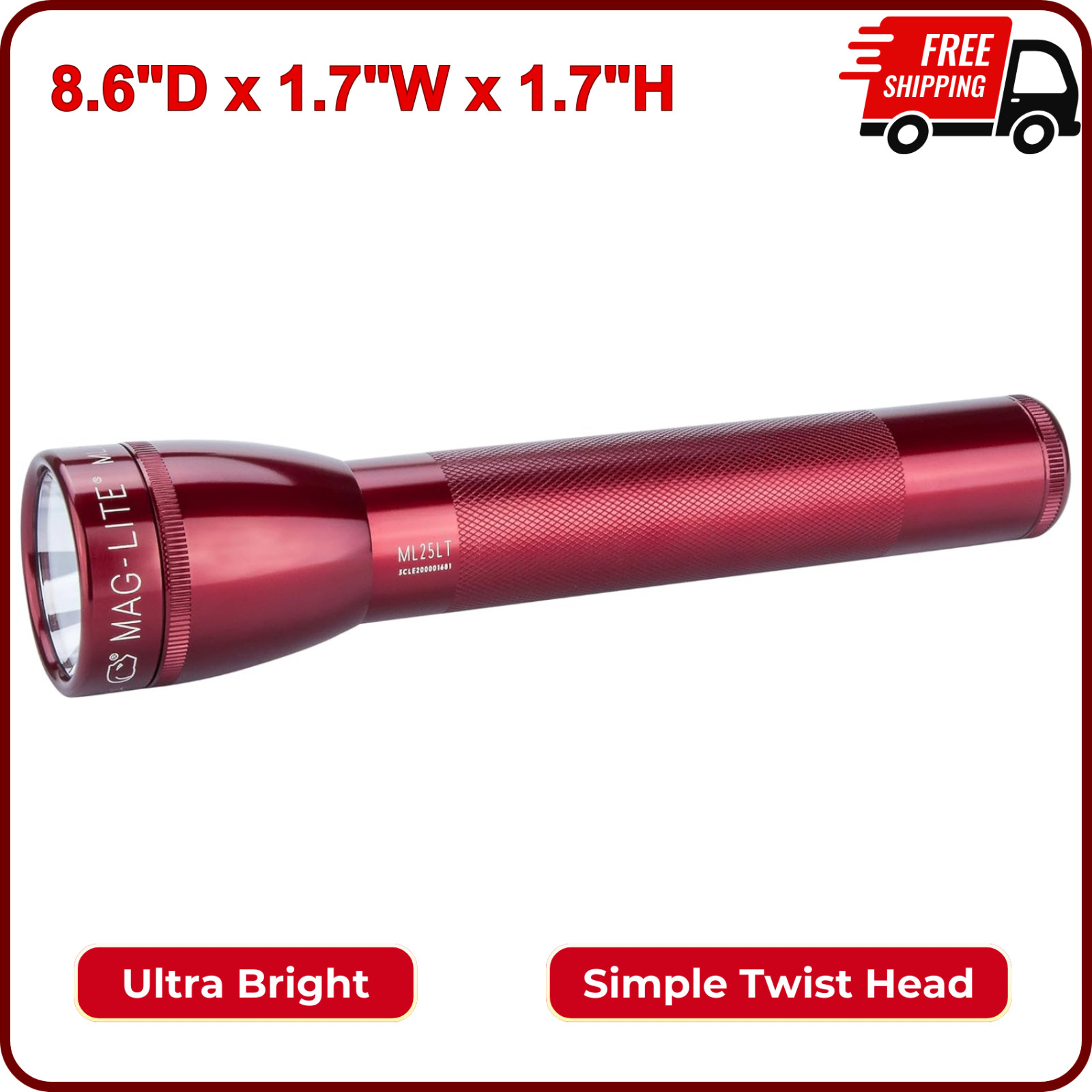 MagLite Red 3C Cell LED Flash Light Ultra Bright Compact Design Rugged Aluminum