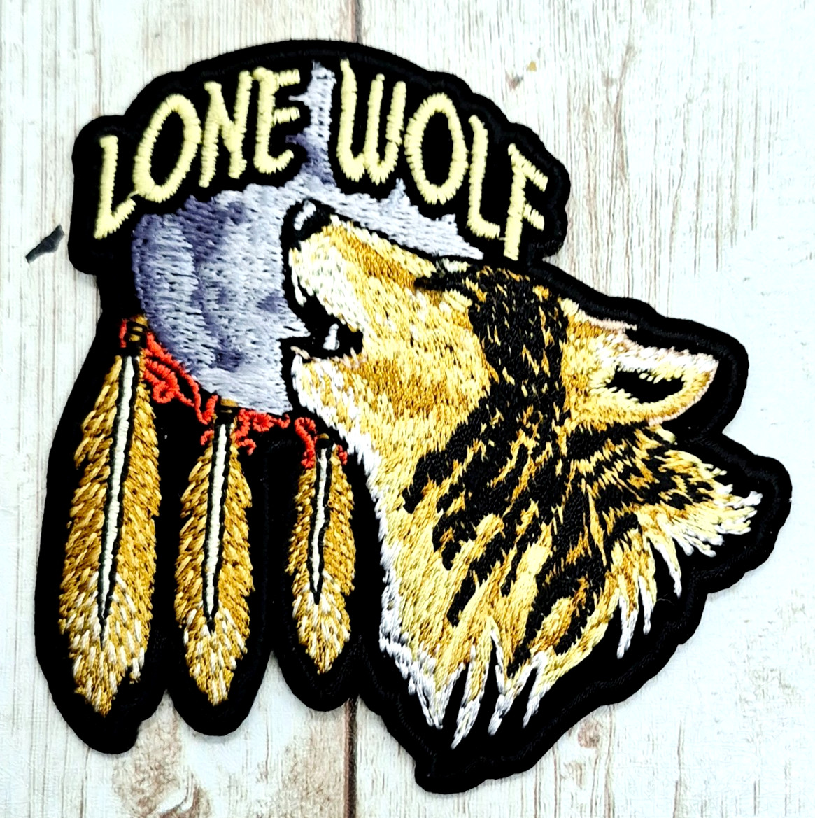 Lone Wolf Moon Dreamcatcher Iron On Embroidered Patch 3 5/8"x 3 5/8"