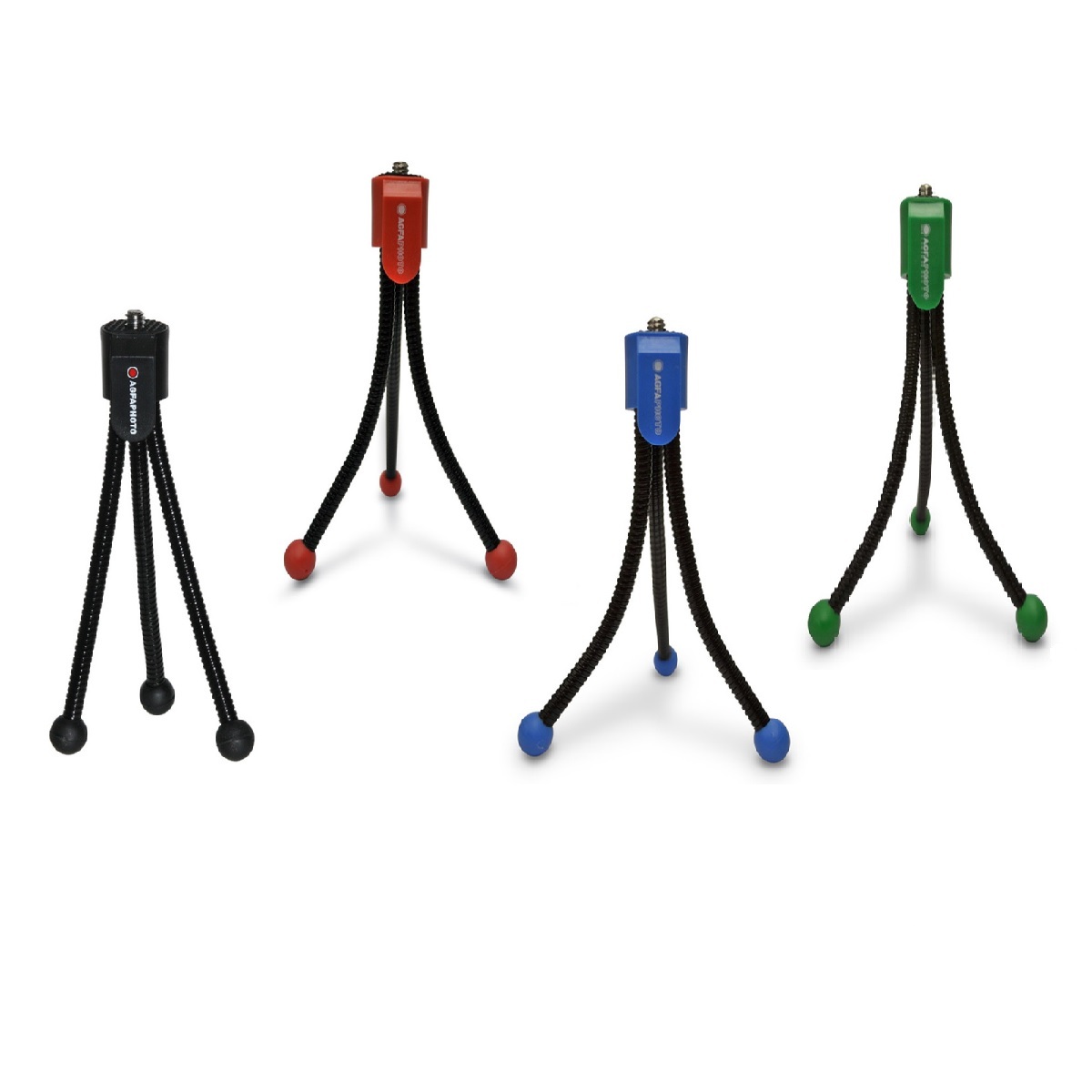 Pack of 4 Agfa 5" Flexible Tabletop Tripod - Black, Blue, Red, Green