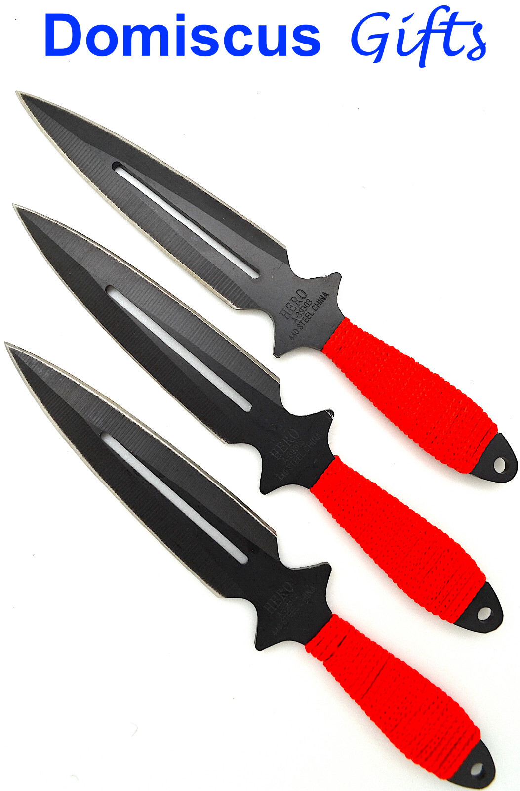 6 1/2" NEW! 3 Pc AEROBLADES Black Cord-Wrapped THROWING KNIVES Throw Knife Set