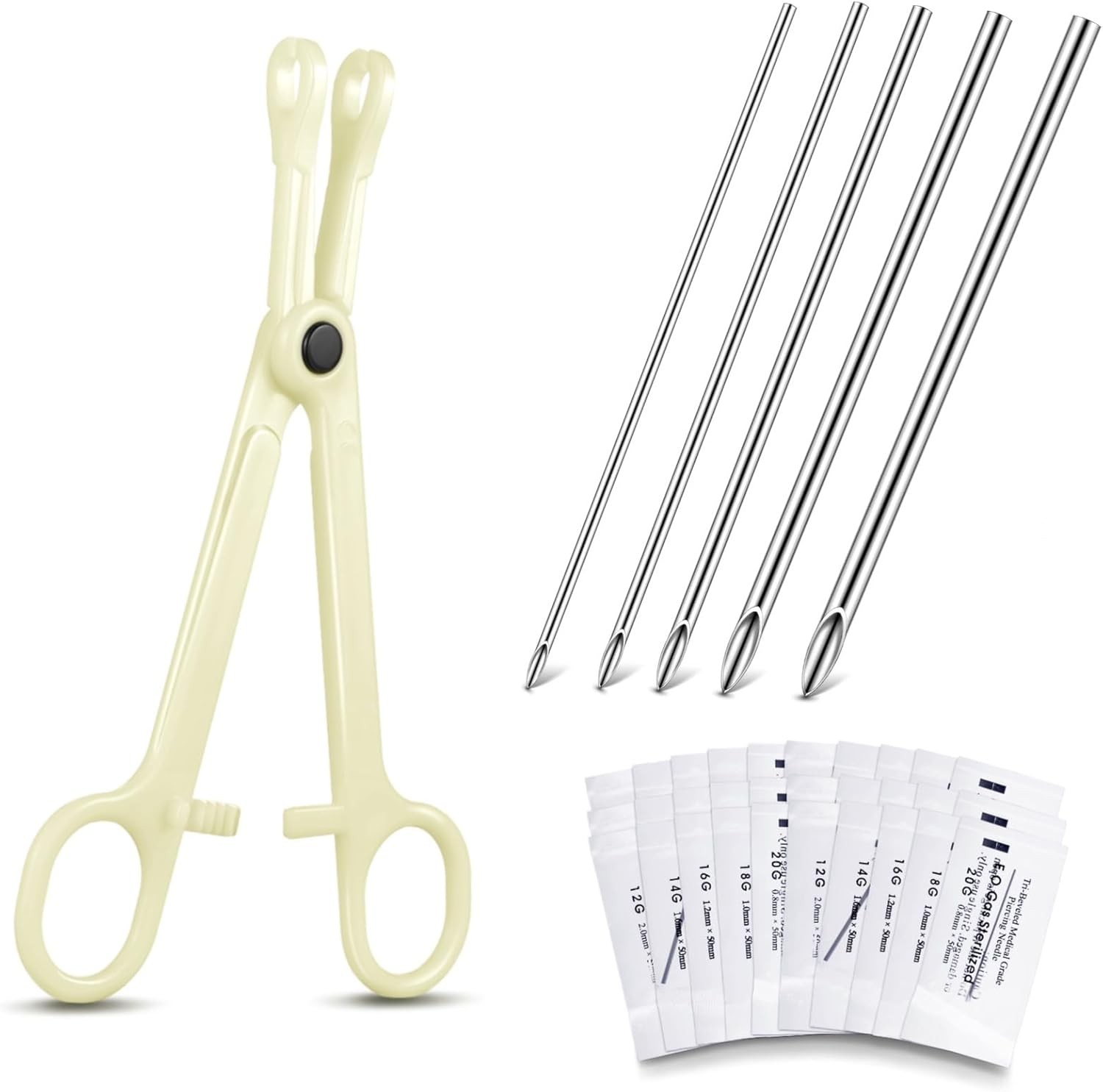 Honoson 100 Pcs Ear Nose Body Piercing Needles Mix Size 12G 14G 16G as shown
